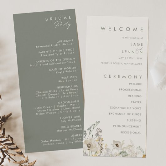 Whimsical Wildflower | Programma Ivory Wedding Programmakaart