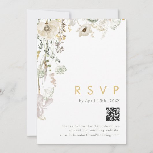 Whimsical Wildflower QR Code RSVP Card Kaart (Voorkant)