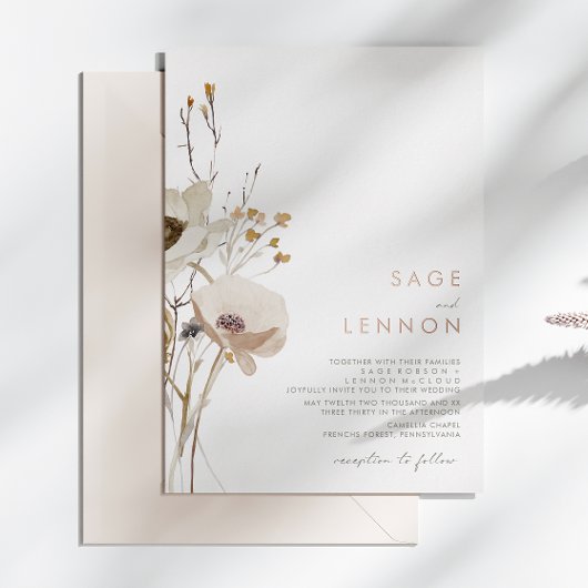 Whimsical Wildflower | Roos Gold Folie Uitnodiging