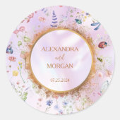 Whimsical Wildflower Roze Bruiloft Sticker (Voorkant)