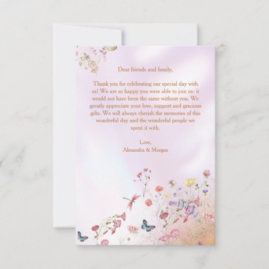 Whimsical Wildflower Roze Flat Dank u kaart (Voorkant)