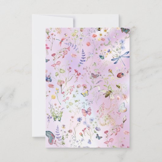 Whimsical Wildflower Roze Flat Dank u kaart (Achterkant)