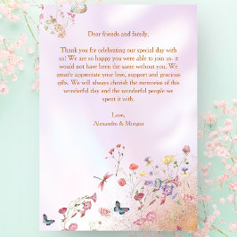 Whimsical Wildflower Roze Flat Dank u kaart