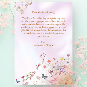 Whimsical Wildflower Roze Flat Dank u kaart