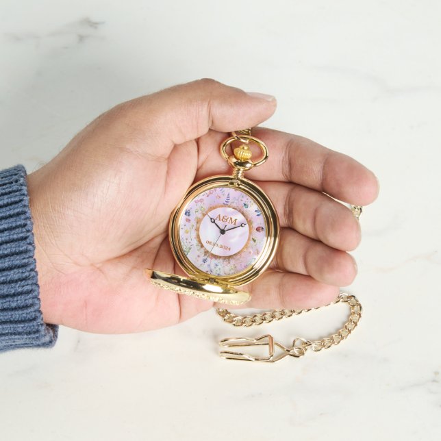 Whimsical Wildflower Roze Pocket eWatch Horloge (Hand)