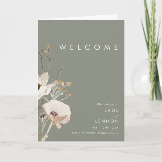 Whimsical Wildflower | Sage Folded Wedding Program Programma (Voorkant)