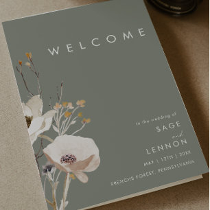 Whimsical Wildflower   Sage Folded Wedding Program Programma