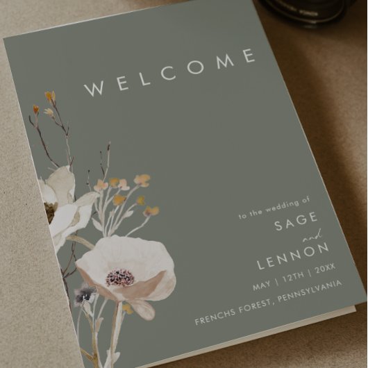 Whimsical Wildflower | Sage Folded Wedding Program Programma