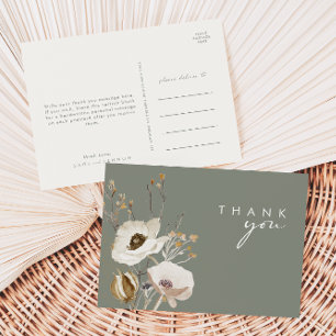 Whimsical Wildflower   Sage Green Bedankt Briefkaart
