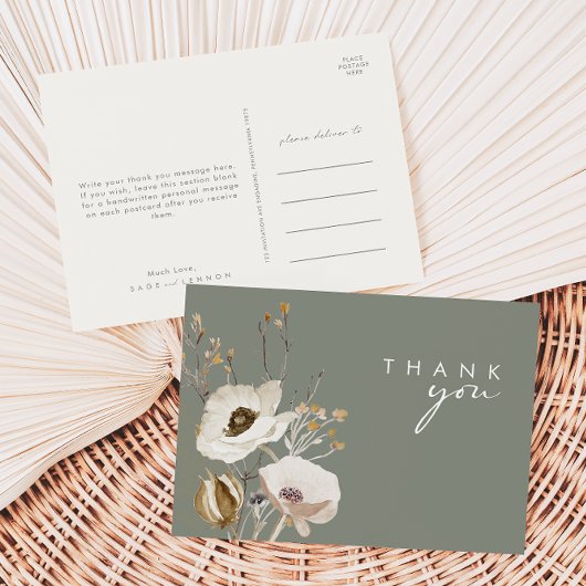 Whimsical Wildflower | Sage Green Bedankt Briefkaart
