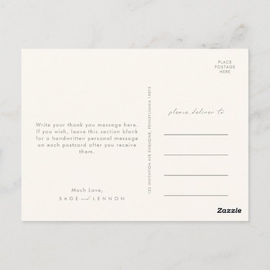 Whimsical Wildflower | Sage Green Bedankt Briefkaart (Achterkant)