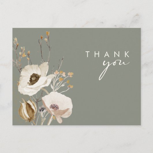 Whimsical Wildflower | Sage Green Bedankt Briefkaart (Voorkant)