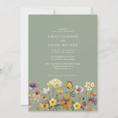 Whimsical Wildflower Sage Green Boho Wedding Kaart (Voorkant)