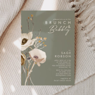 Whimsical Wildflower Sage Green Brunch en Bubble Kaart