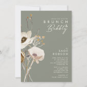 Whimsical Wildflower Sage Green Brunch en Bubble Kaart (Voorkant)