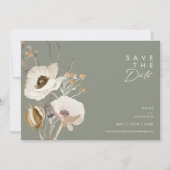 Whimsical Wildflower | Sage Green Horizontal Save The Date (Voorkant)