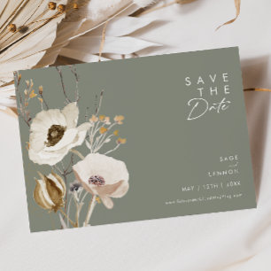 Whimsical Wildflower Sage Green Horizontal Save The Date
