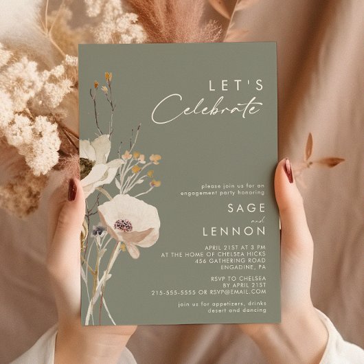 Whimsical Wildflower | Sage Green Let's Celebrate Kaart