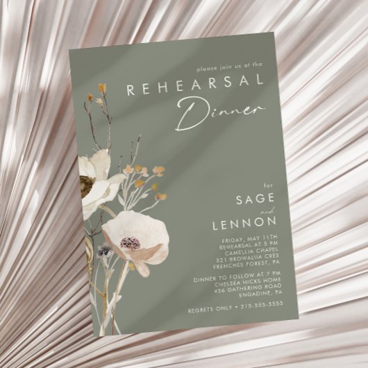 Whimsical Wildflower | Sage Green Rehearings Dinne Kaart