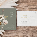 Whimsical Wildflower Sage Green Save the Date Uitnodiging Briefkaart<br><div class="desc">Deze Whimsical Wildflower Sage Green, die de date nodigt briefkaart op, is perfect voor je eenvoudige, elegante boho bruiloft. De minimalistische waterverf wilde bloemen helpen je visie tot leven te brengen! Het ontwerp van witte en goudbloemen, met een paarse en gele aanraking, is zeker om je minimale herfst florale trouwdroom...</div>