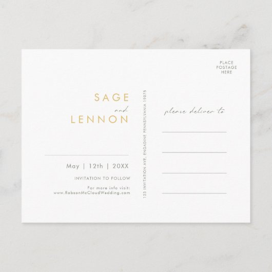 Whimsical Wildflower Sage Green Save the Date Uitnodiging Briefkaart (Achterkant)