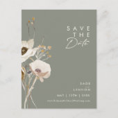 Whimsical Wildflower Sage Green Save the Date Uitnodiging Briefkaart (Voorkant)