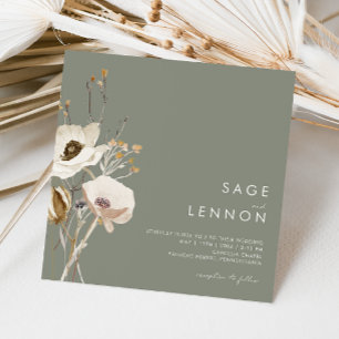 Whimsical Wildflower Sage Green Square Wedding Kaart