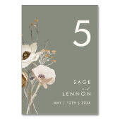 Whimsical Wildflower | Sage Green Table Number Kaart (Achterkant)