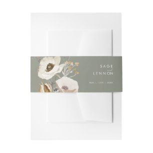 Whimsical Wildflower   Sage Green Uitnodigingen Wikkel