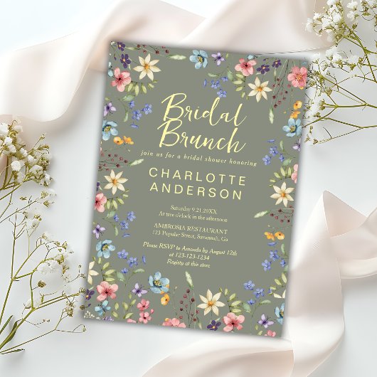 Whimsical Wildflower Sage Green Vrijgezellenfeest Kaart