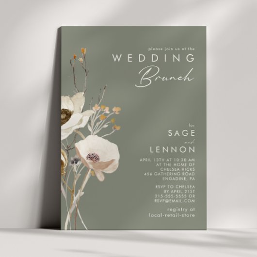 Whimsical Wildflower | Sage Green Wedding Brunch Kaart