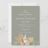 Whimsical Wildflower Sage Green Wedding Invitation Kaart (Voorkant)