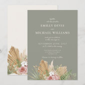 Whimsical Wildflower Sage Green Wedding Invitation Kaart (Voorkant / Achterkant)