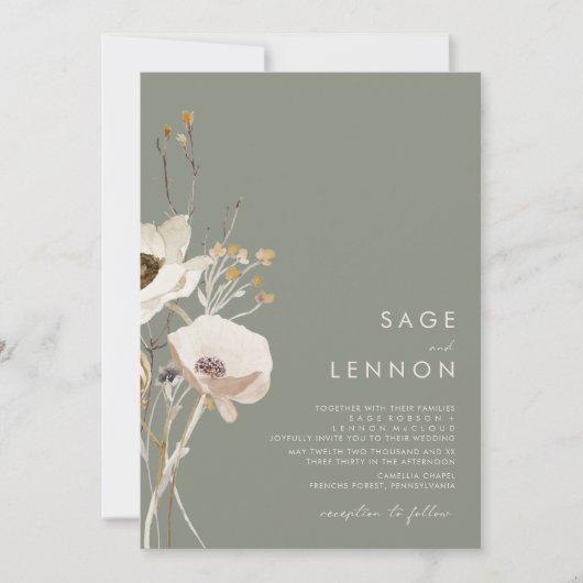 Whimsical Wildflower | Sage Green Wedding Kaart (Voorkant)