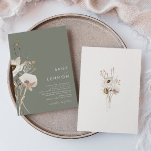 Whimsical Wildflower   Sage Green Wedding Kaart