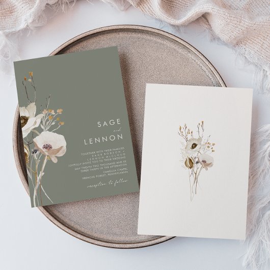 Whimsical Wildflower | Sage Green Wedding Kaart