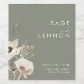 Whimsical Wildflower | Sage Green Wedding Wijn Etiket (Enkel label)
