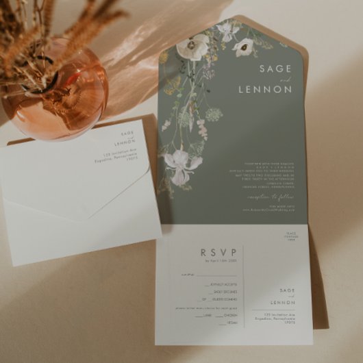 Whimsical Wildflower Sage Meadow Seal and Send All All In One Uitnodiging