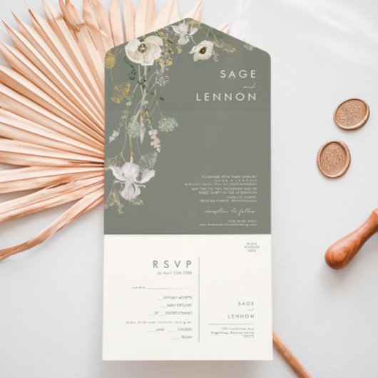 Whimsical Wildflower Sage Meadow Seal and Send All In One Uitnodiging