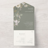 Whimsical Wildflower Sage Meadow Seal and Send All In One Uitnodiging (Binnen)