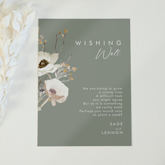 Whimsical Wildflower | Sage Wedding Wishing Well Informatiekaartje