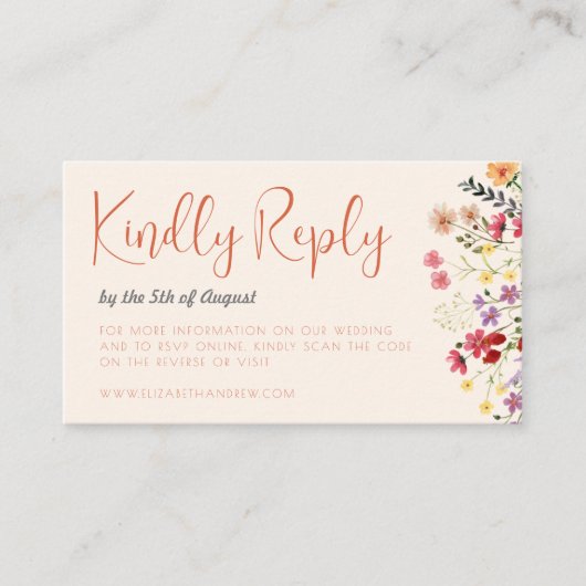 Whimsical Wildflower Script RSVP Scan me Weddensch Informatiekaartje (Voorkant)