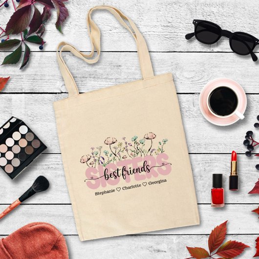 Whimsical Wildflower Sisters zijn beste vrienden Tote Bag