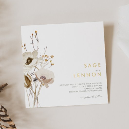 Whimsical Wildflower Square Wedding Invitation Kaart