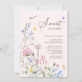 Whimsical Wildflower Sweet Sixteen Script Verjaard Kaart (Voorkant)