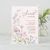 Whimsical Wildflower Sweet Sixteen Script Verjaard Kaart (Staand voorkant)