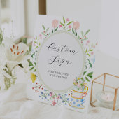 Whimsical Wildflower Tea Aangepaste tekst teken Reclamebord Met Voetstuk