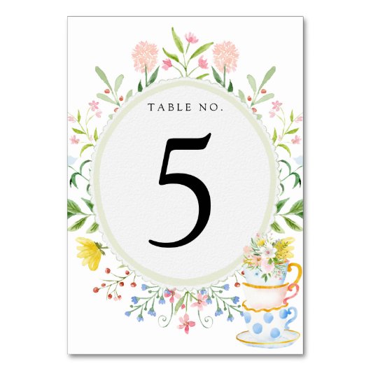 Whimsical Wildflower Tea Party Tafelnummer (Achterkant)
