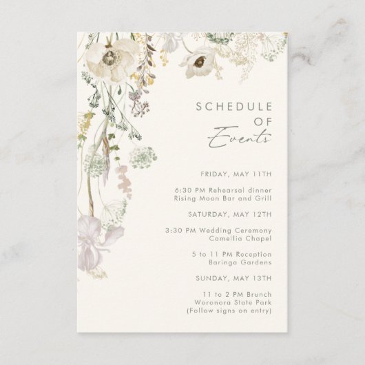 Whimsical Wildflower | Tijdschema van evenementen Informatiekaartje (Voorkant)