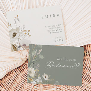 Whimsical Wildflower Voorstel voor Sage Bridesma Kaart